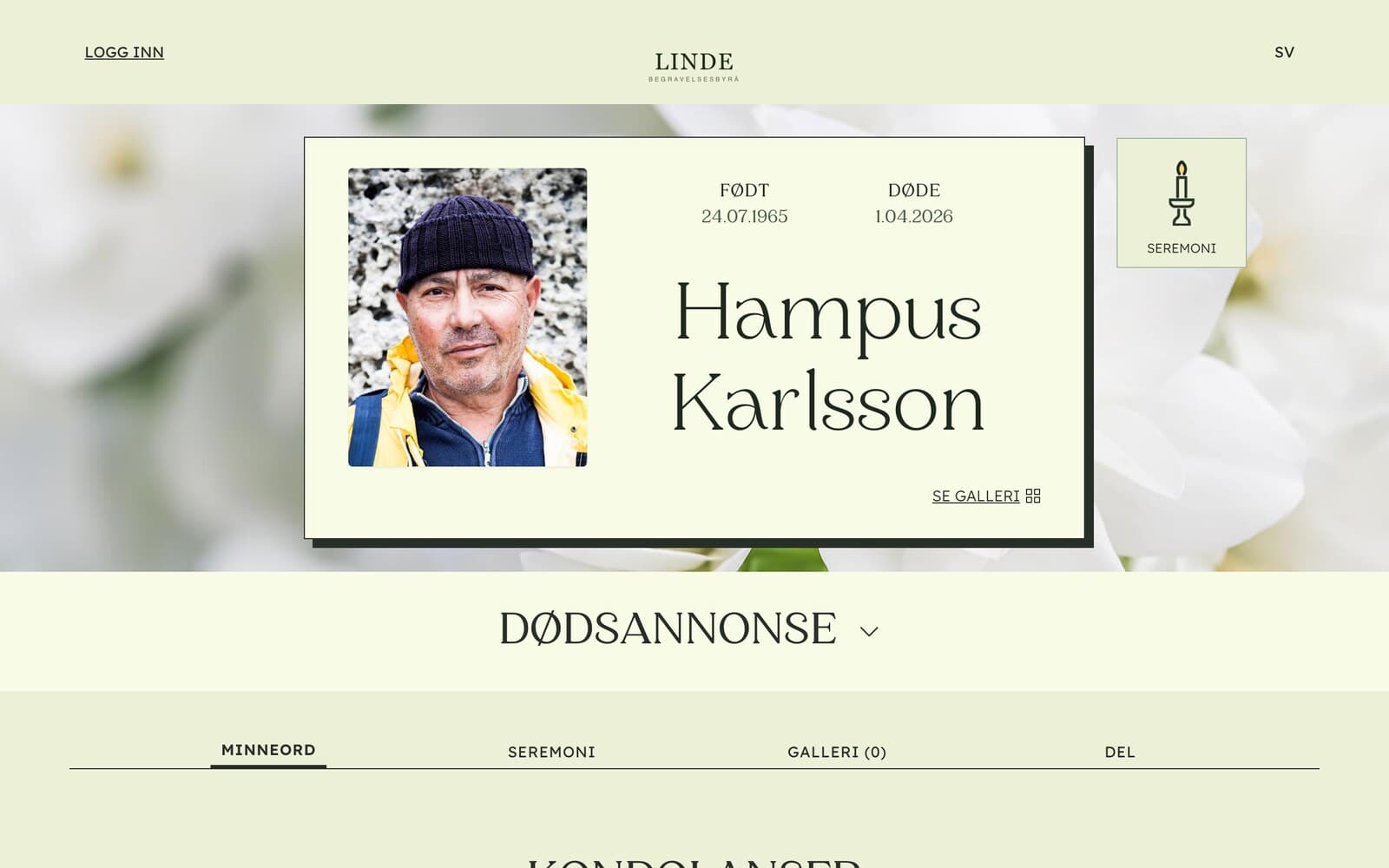 Memorial page preview